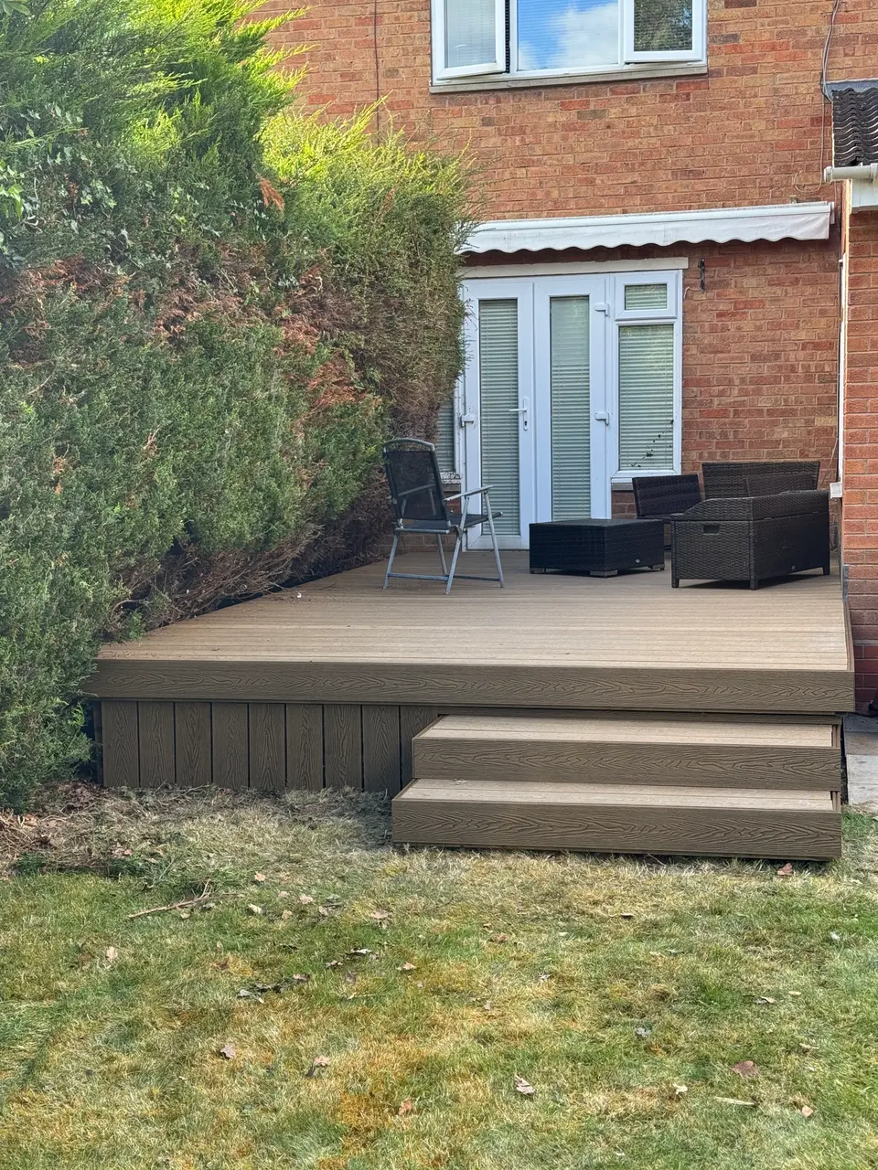 Finished decking platform and broad garden steps